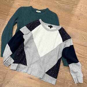 Madewell Green Knit Sweater + J.Crew Colorblock Sweatshirt Bundle